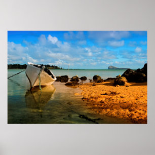 Fishing Boat On Mauritian Beach With Islet Poster