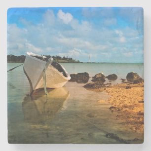 Fishing Boat On Mauritian Beach With Islet Stone Coaster