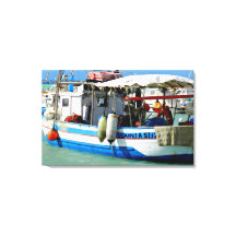 Fishing boat on the Tuscan coast, painting.