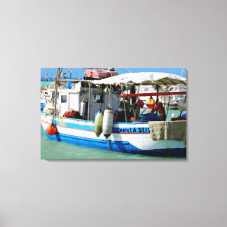 Fishing boat on the Tuscan coast, painting. Canvas Print