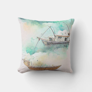 Fishing Boat Port Landscape Scenery Nature Cushion