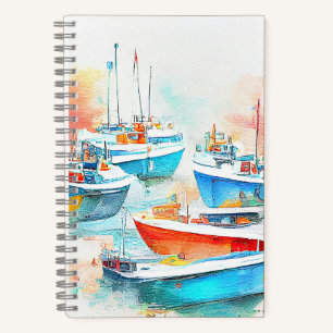 Fishing Boat Port Landscape Scenery Nature  Notebook