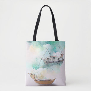 Fishing Boat Port Landscape Scenery Nature Tote Bag