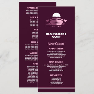 Fishing Boat, Restaurant Slimline Menu