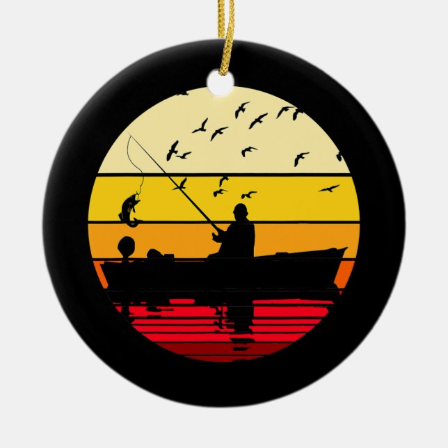 Fishing Boat Retro Cool Bass Fly Fish Fisherman Ceramic Tree Decoration (Front)