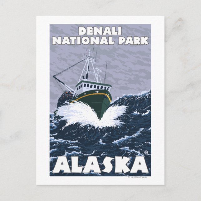 Fishing Boat Scene - Denali Nat'l Park, Alaska Postcard (Front)