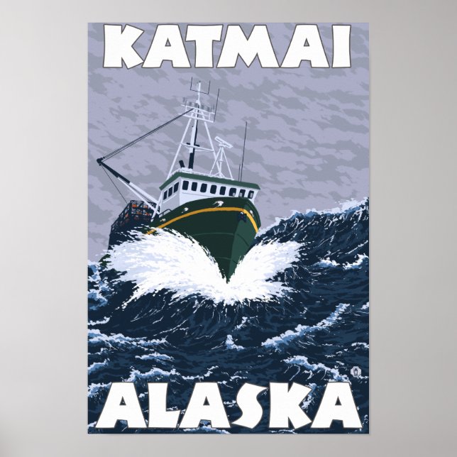 Fishing Boat Scene - Katmai, Alaska Poster (Front)