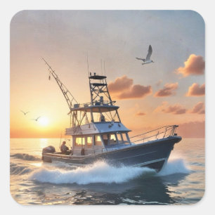 Fishing Boat Square Stickers
