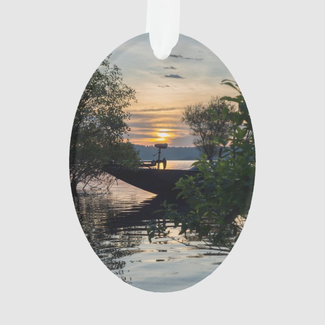 Fishing Boat Sunrise Ornament (Back)
