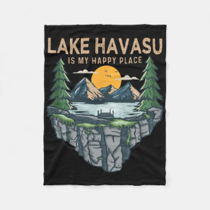 Fishing Boating Camping - My Happy Place Lake Hava Fleece Blanket