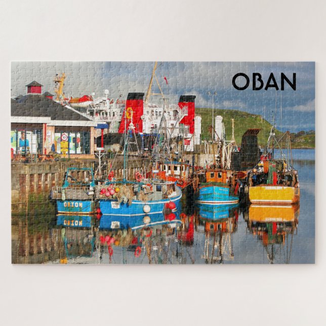 Fishing boats and ferry, Oban, Scotland Jigsaw Puzzle (Horizontal)