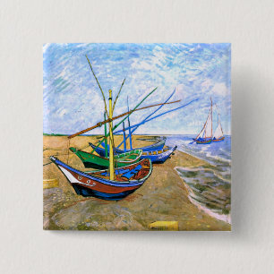 Fishing Boats Beach Saintes-Maries Van Gogh Fine 15 Cm Square Badge