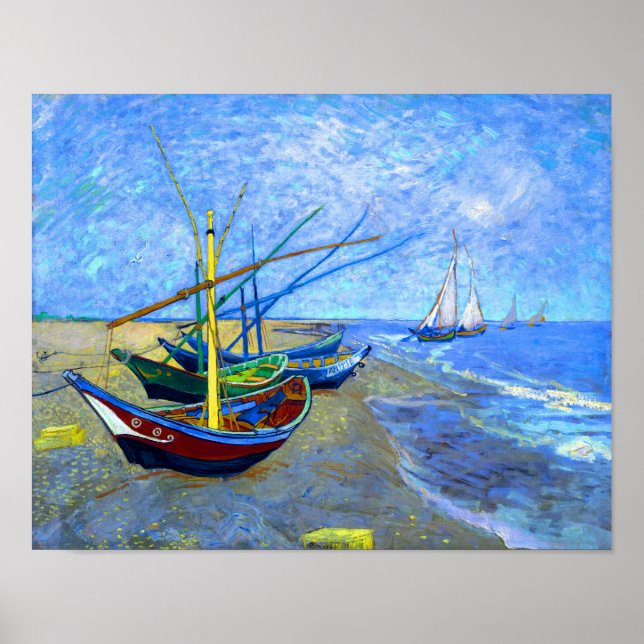 Fishing Boats Beach Saintes-Maries Van Gogh Fine Poster (Front)