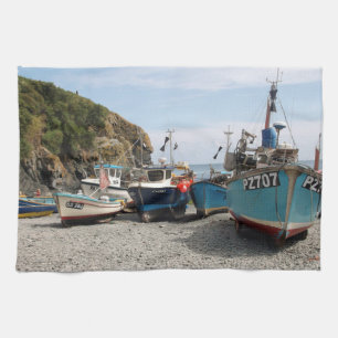 Fishing Boats Cadgwith Cornwall England Tea Towel