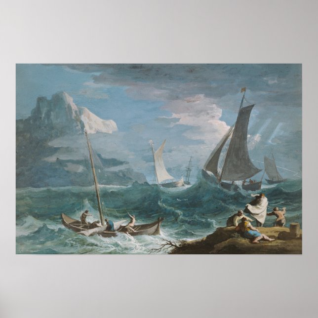 Fishing Boats in a Storm Poster (Front)