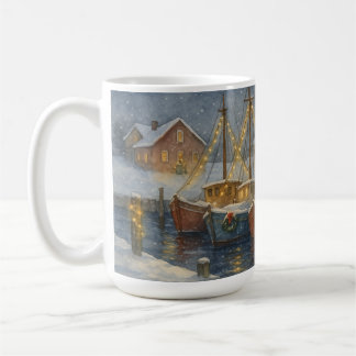 Fishing Boats in Harbor Christmas Coffee Mug
