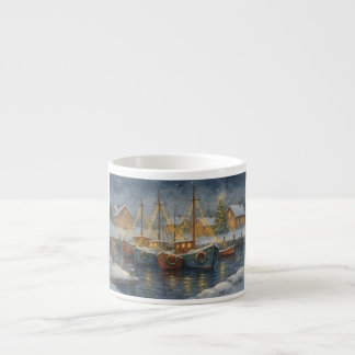 Fishing Boats in Harbor Christmas Espresso Cup