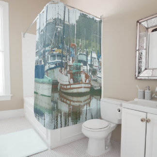 Fishing Boats in Marina Shower Curtain