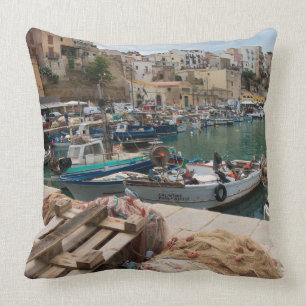 Fishing boats in the Castellammare del Golfo port Cushion