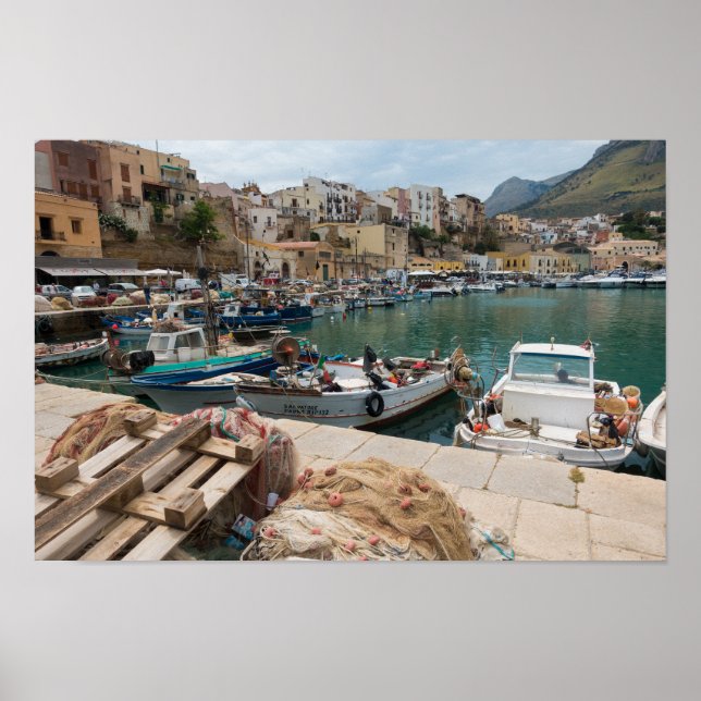 Fishing boats in the Castellammare del Golfo port Poster (Front)