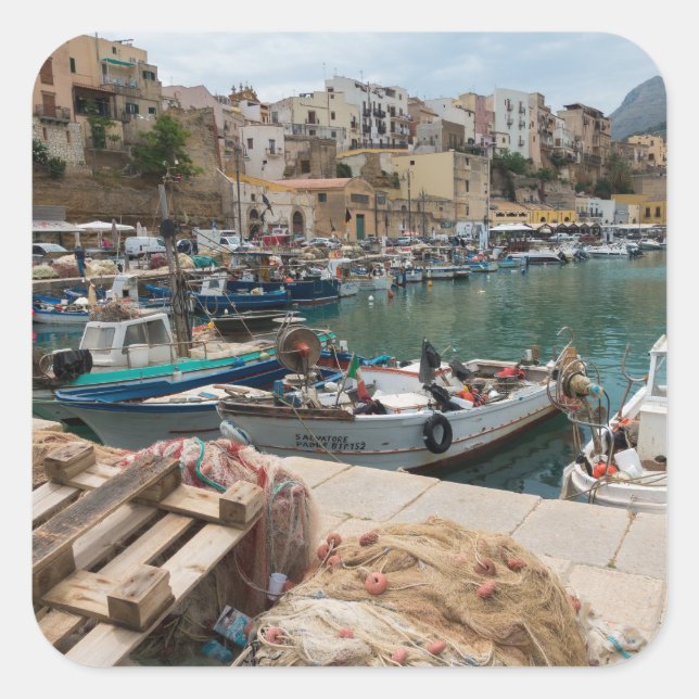 Fishing boats in the Castellammare del Golfo port Square Sticker (Front)