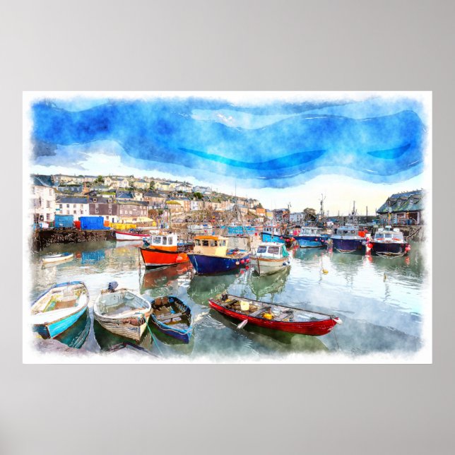 Fishing Boats - Mevagissey Harbour, Cornwall, UK Poster (Front)