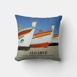Fishing Boats on Algarve's Beach Photo Cushion