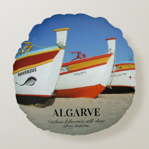 Fishing Boats on Algarve's Beach Photo Round Cushion