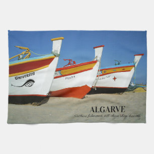 Fishing Boats on Algarve's Beach Photo Tea Towel