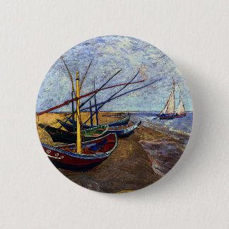 Fishing Boats on Beach 6 Cm Round Badge
