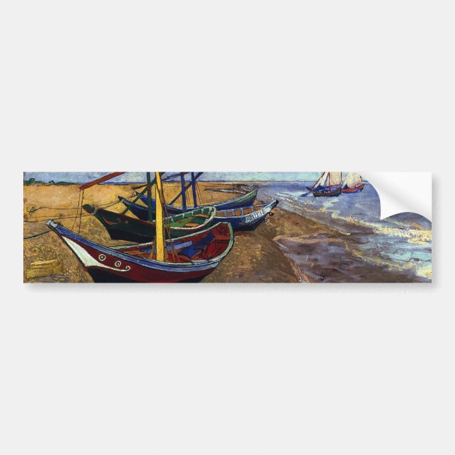 Fishing Boats on Beach Bumper Sticker (Front)