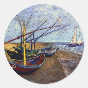 Fishing Boats on Beach Classic Round Sticker