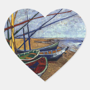 Fishing Boats on Beach Heart Sticker