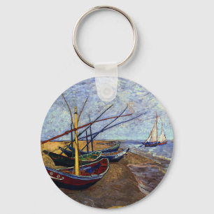 Fishing Boats on Beach Key Ring