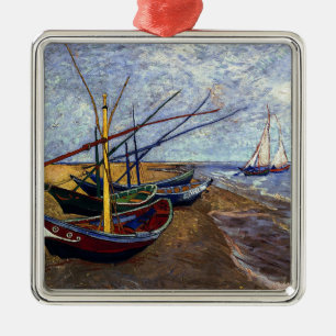 Fishing Boats on Beach Metal Tree Decoration