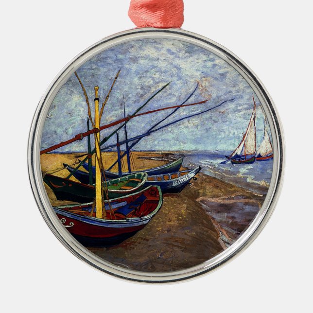 Fishing Boats on Beach Metal Tree Decoration (Front)
