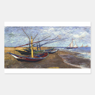 Fishing Boats on Beach Rectangular Sticker