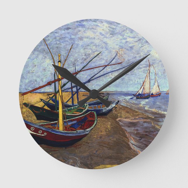 Fishing Boats on Beach Round Clock (Front)