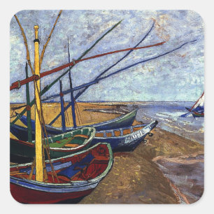Fishing Boats on Beach Square Sticker