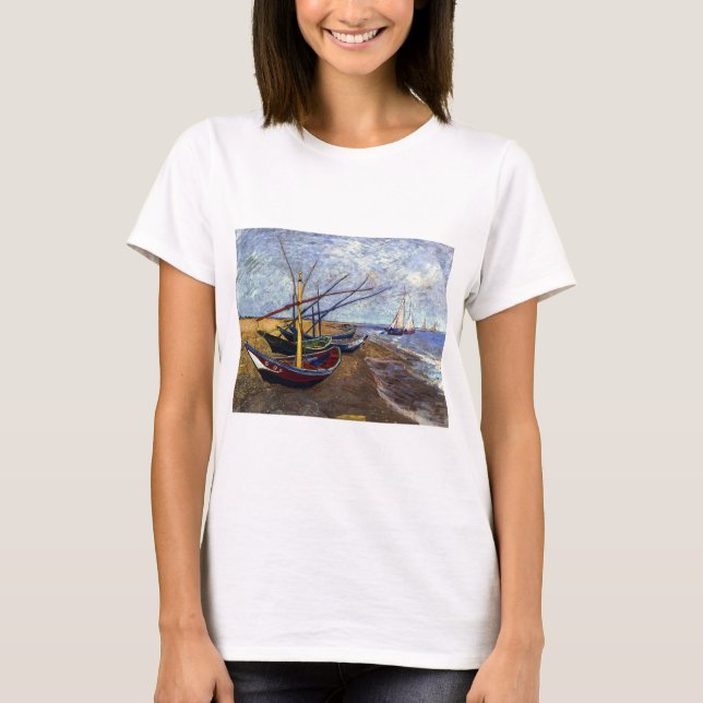 Fishing Boats on Beach T-Shirt (Front)
