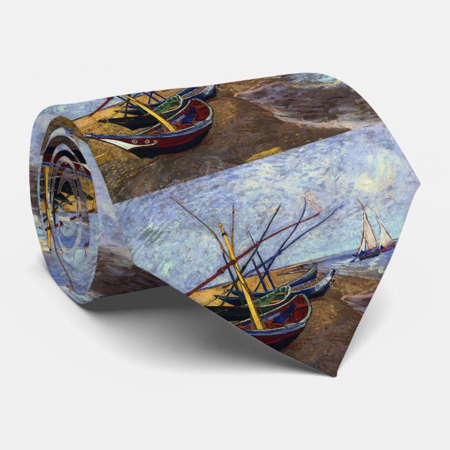 Fishing Boats on Beach Tie (Rolled)
