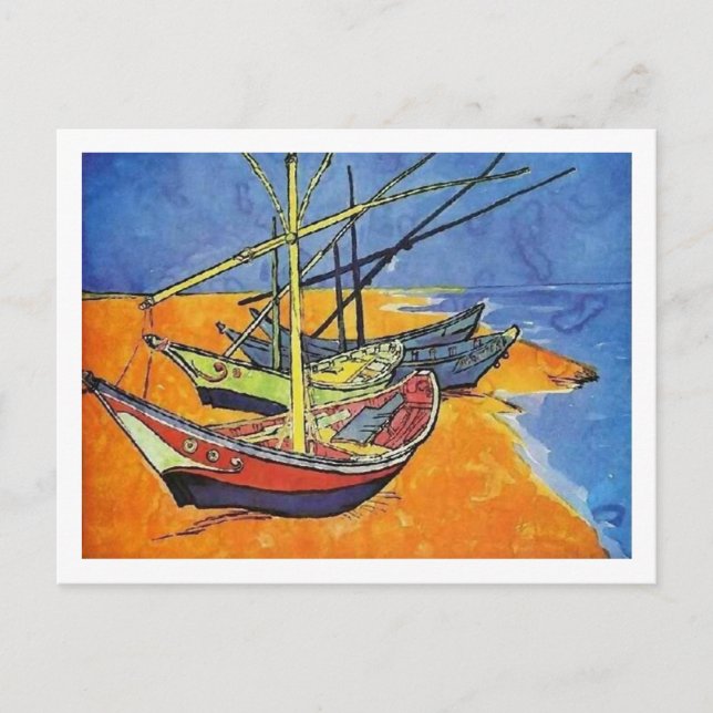 Fishing Boats on Beach Van Gogh Fine Art Postcard (Front)