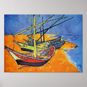Fishing Boats on Beach Van Gogh Fine Art Poster