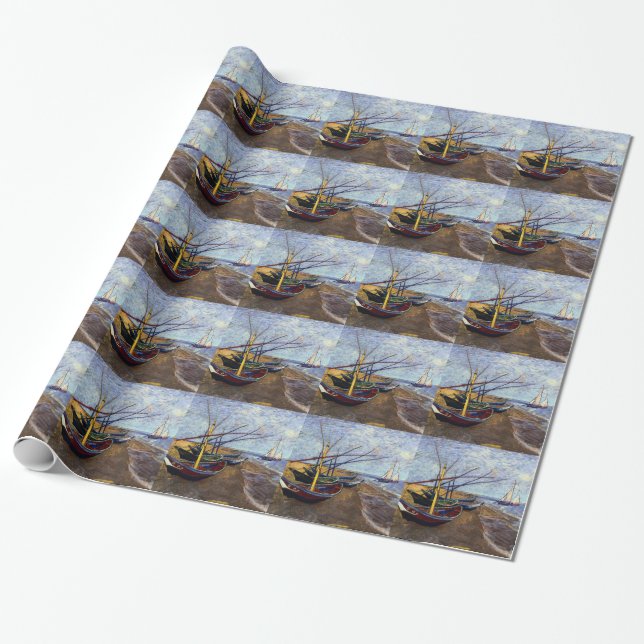 Fishing Boats on Beach Wrapping Paper (Unrolled)