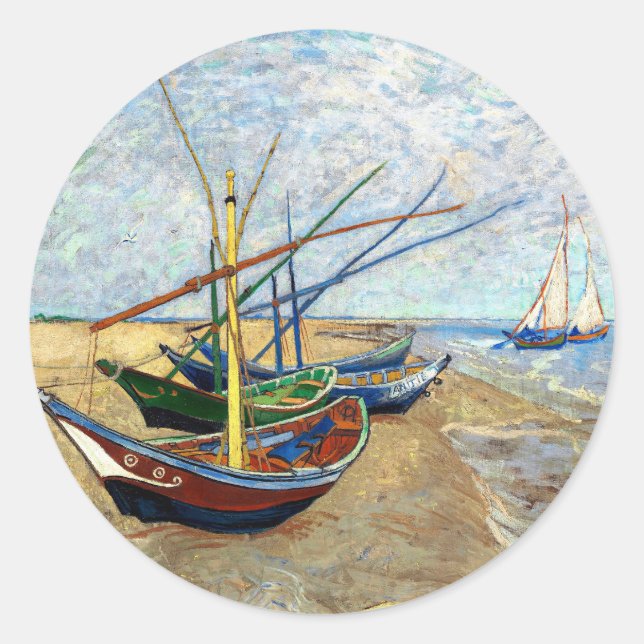 Fishing Boats on Saintes-Maries Beach - Van Gogh Classic Round Sticker (Front)