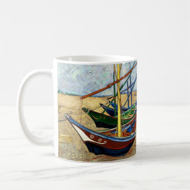 Fishing Boats on Saintes-Maries Beach - Van Gogh Coffee Mug (Left)