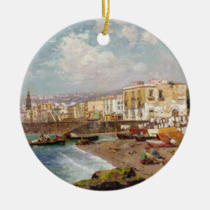 Fishing Boats on the Beach at Marinella, Naples (o Ceramic Tree Decoration