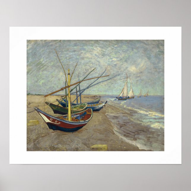 Fishing Boats on the Beach at Saintes-Maries -1888 Poster (Front)