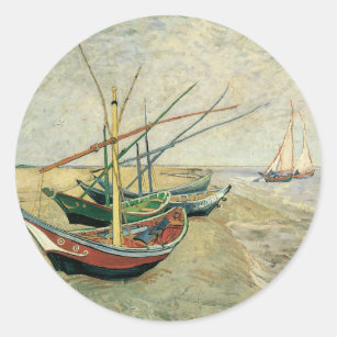 Fishing Boats on the Beach by Vincent van Gogh Classic Round Sticker