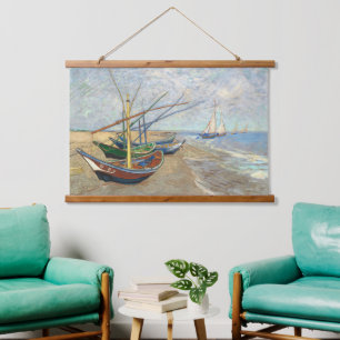 Fishing Boats on the Beach by Vincent Van Gogh Hanging Tapestry